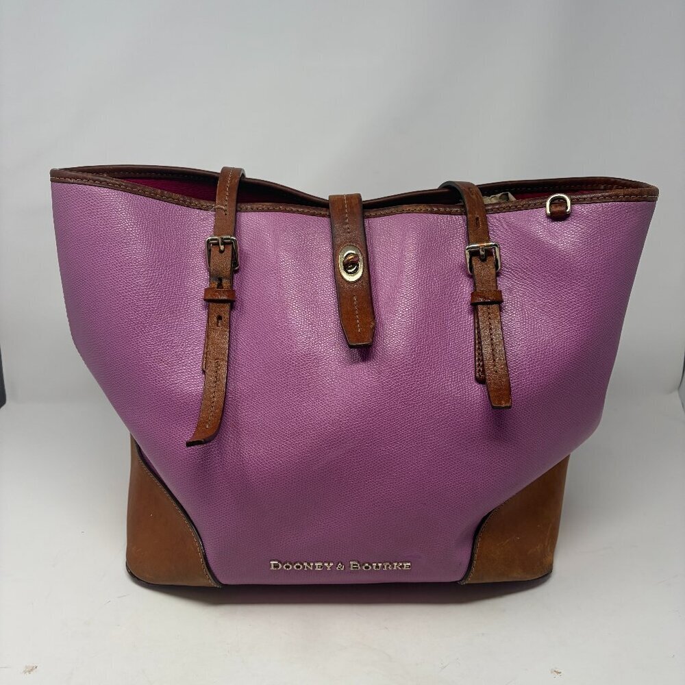 Dooney & Bourke tote bag purple brown leather large turn lock